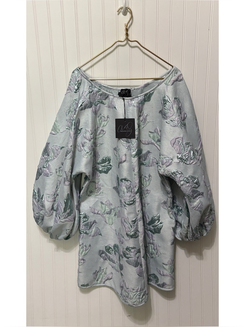 ARIANNE ELMY Sky Blue Floral Good Luck Short Dress  Womens Size Large NEW W TAGS